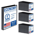 Samsill 1 Inch 3 Ring Binders, Made in USA, Economy Round Ring, Clear View Cover, 200 Sheet Capacity - for School, Home, Office - Black, 24 Pack