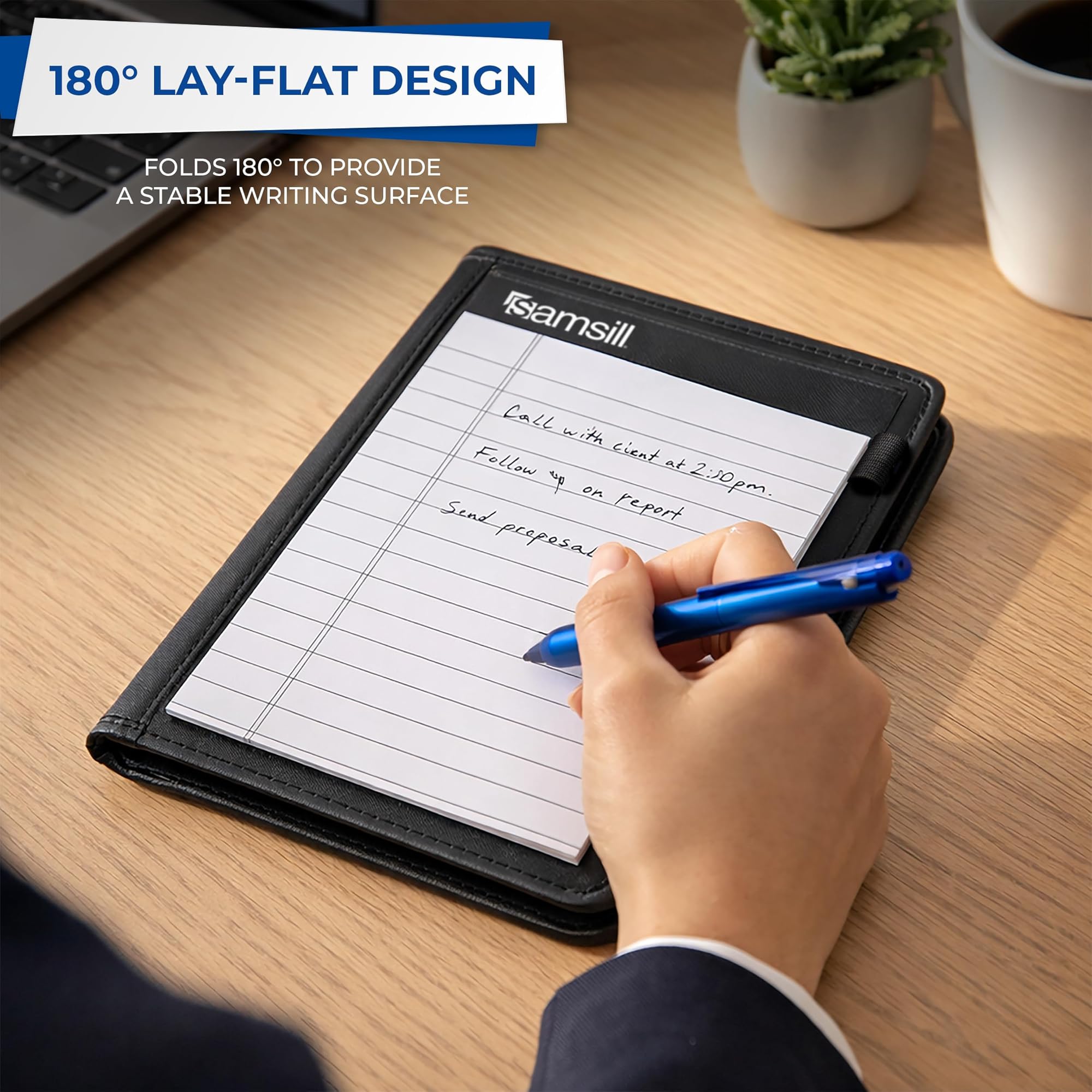Samsill Professional Padfolio, Faux-Leather Mini Portfolio, with 5 x 8 Writing Pad, Black