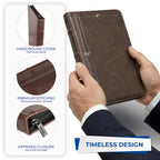 Samsill Small  Vintage Portfolio / Zipper Faux Leather Portfolio, Book Style Hardback Design, Business & Interview Padfolio Organizer, Holds 5 x 8 Writing Pad, Dark Brown