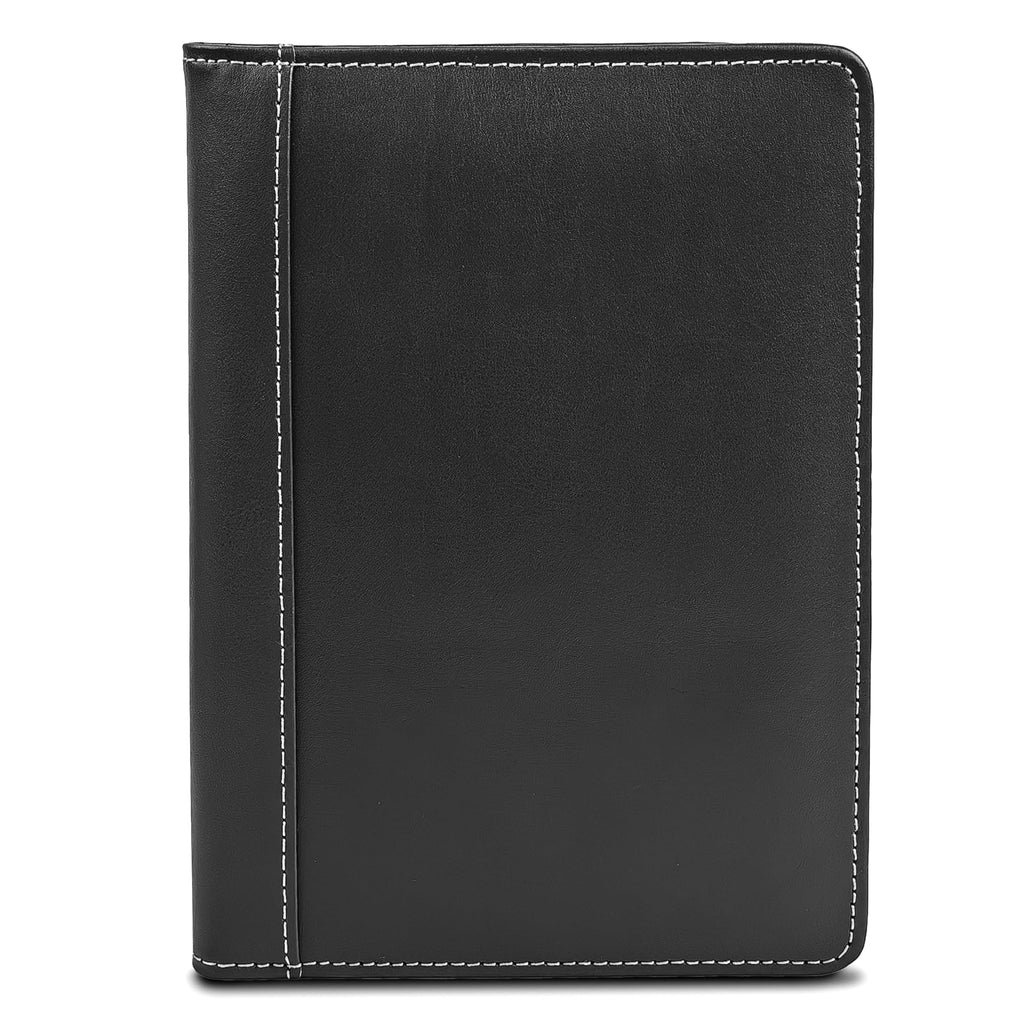 Samsill Contrast Stitch Faux-Leather Portfolio, Mini Size Business Interview Professional Padfolio, Includes 5 x 8 Inch Writing Pad, Black