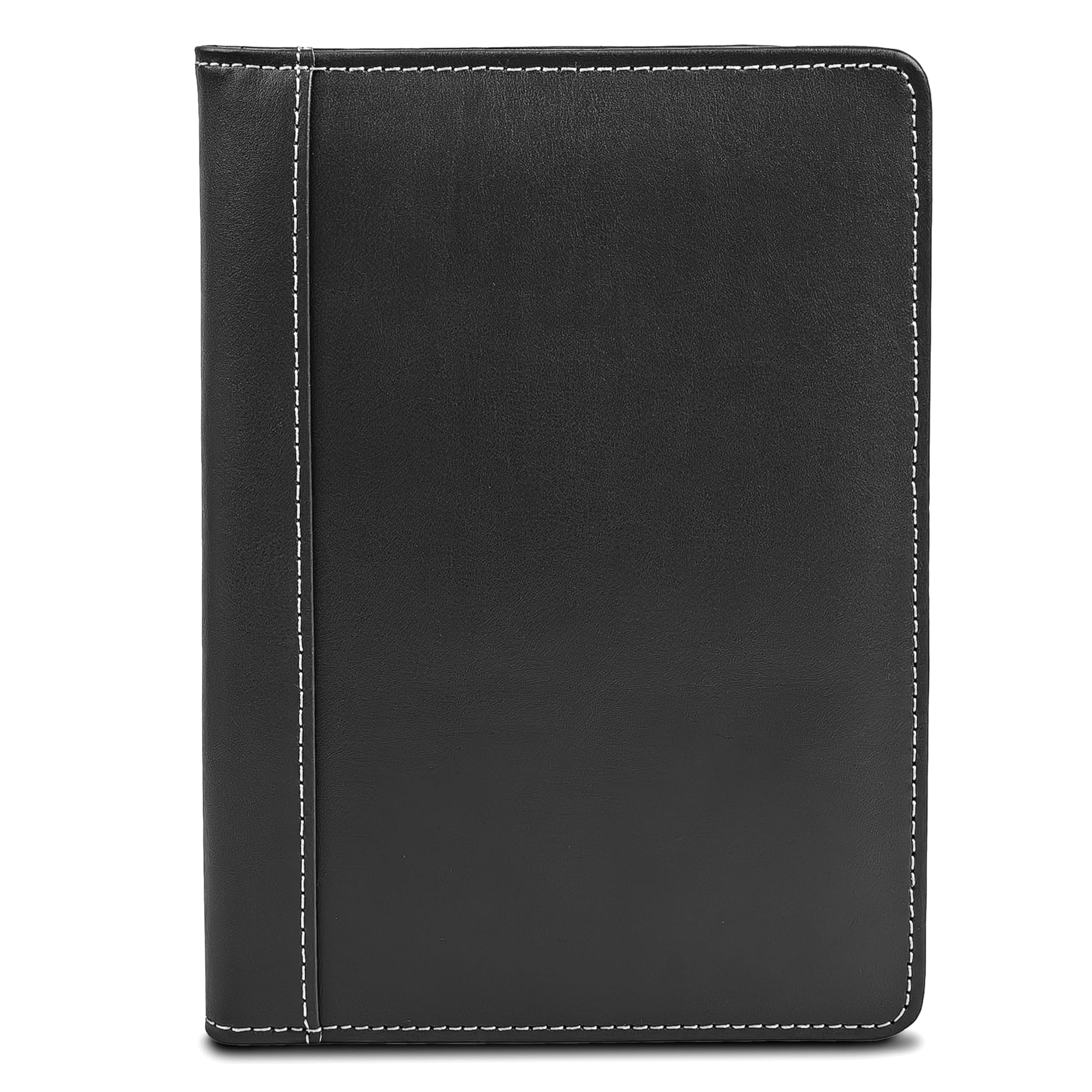 Samsill Contrast Stitch Faux-Leather Portfolio, Mini Size Business Interview Professional Padfolio, Includes 5 x 8 Inch Writing Pad, Black