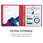 Samsill 8 Pack Durable 1 Inch 3 Ring Binders, Made in USA, Round Ring, Clear View Cover for Presentations, Red