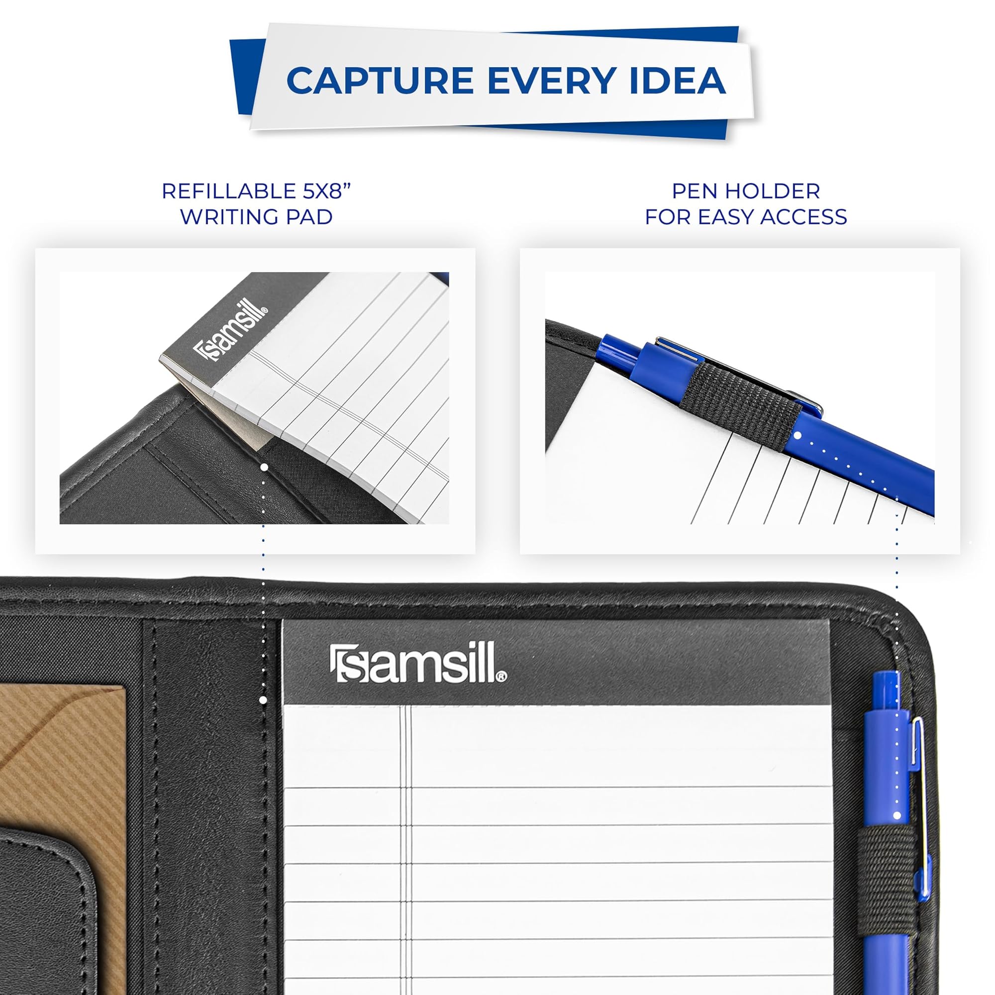 Samsill Professional Padfolio, Faux-Leather Mini Portfolio, with 5 x 8 Writing Pad, Black