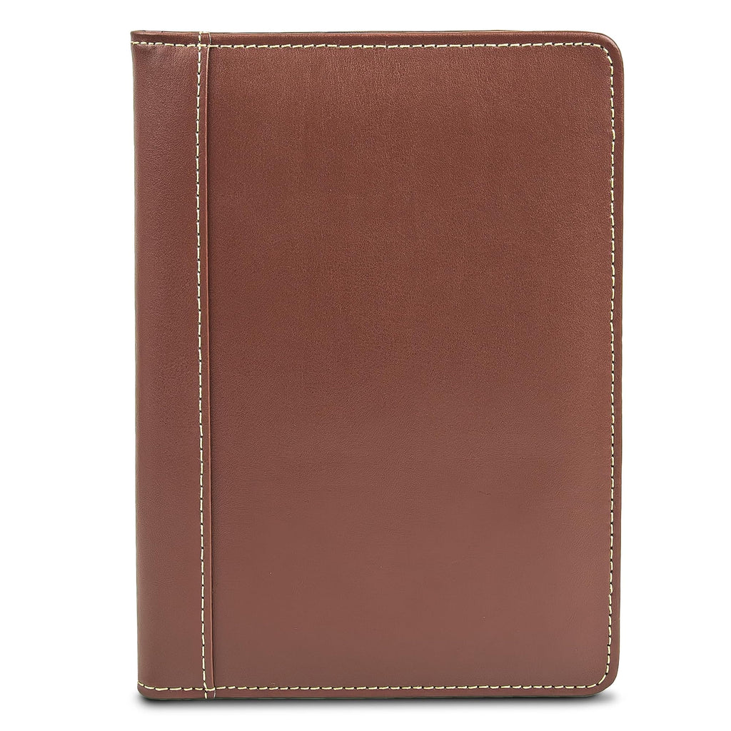 Samsill Contrast Stitch Faux-Leather Portfolio, Mini Size Business Interview Professional Padfolio, Includes 5 x 8 Inch Writing Pad, Brown
