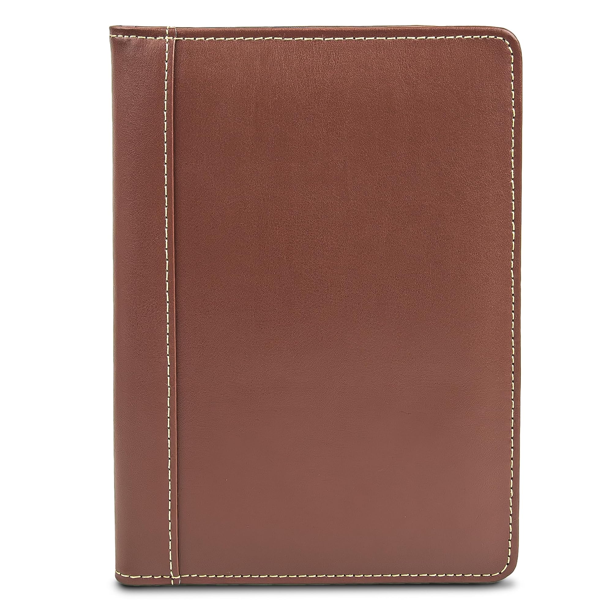 Samsill Contrast Stitch Faux-Leather Portfolio, Mini Size Business Interview Professional Padfolio, Includes 5 x 8 Inch Writing Pad, Brown
