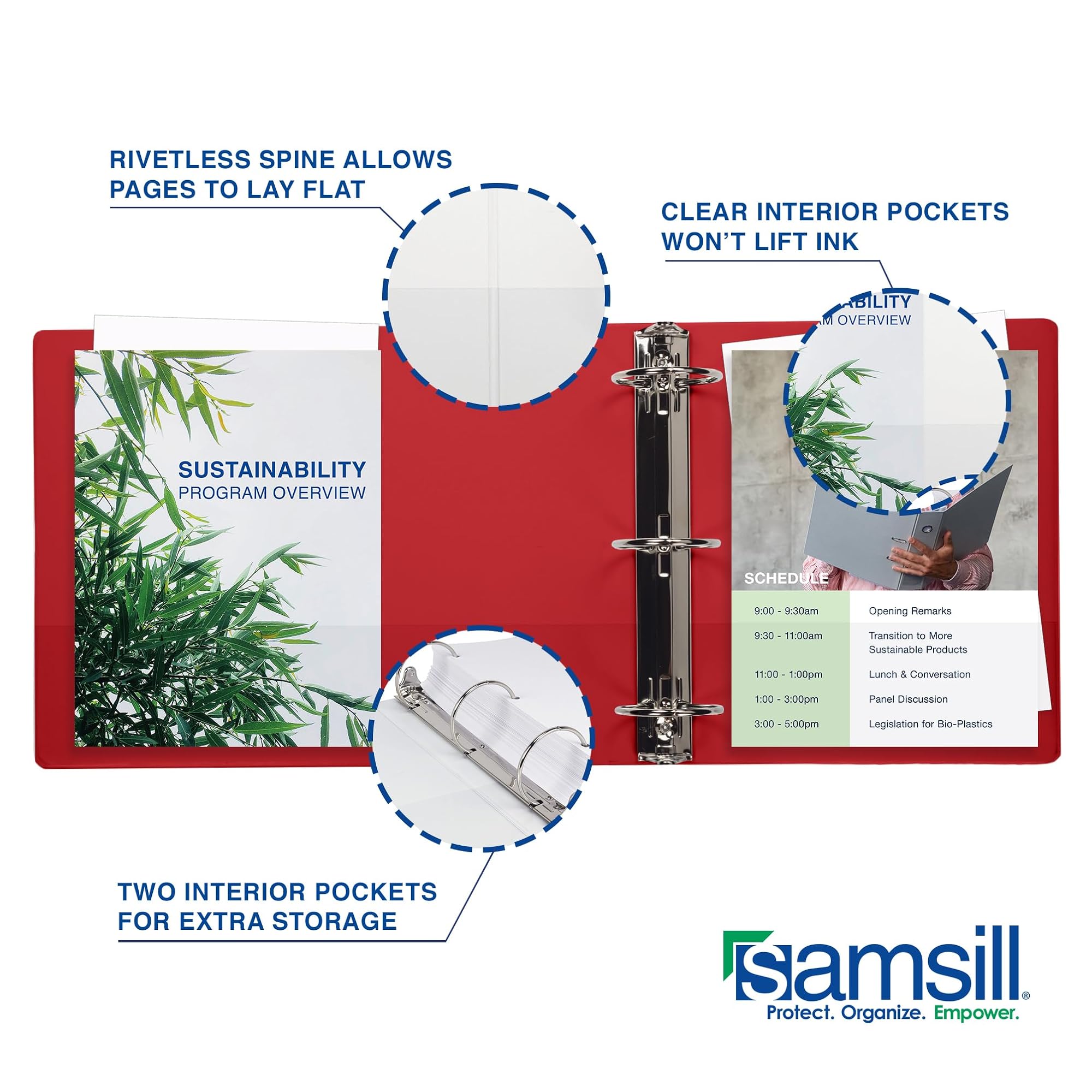 Samsill 3 Inch 3 Ring Binders, Economy Round Ring, Clear View Cover, 550 Sheet Capacity - for School, Home, Office - Red, 4 Pack