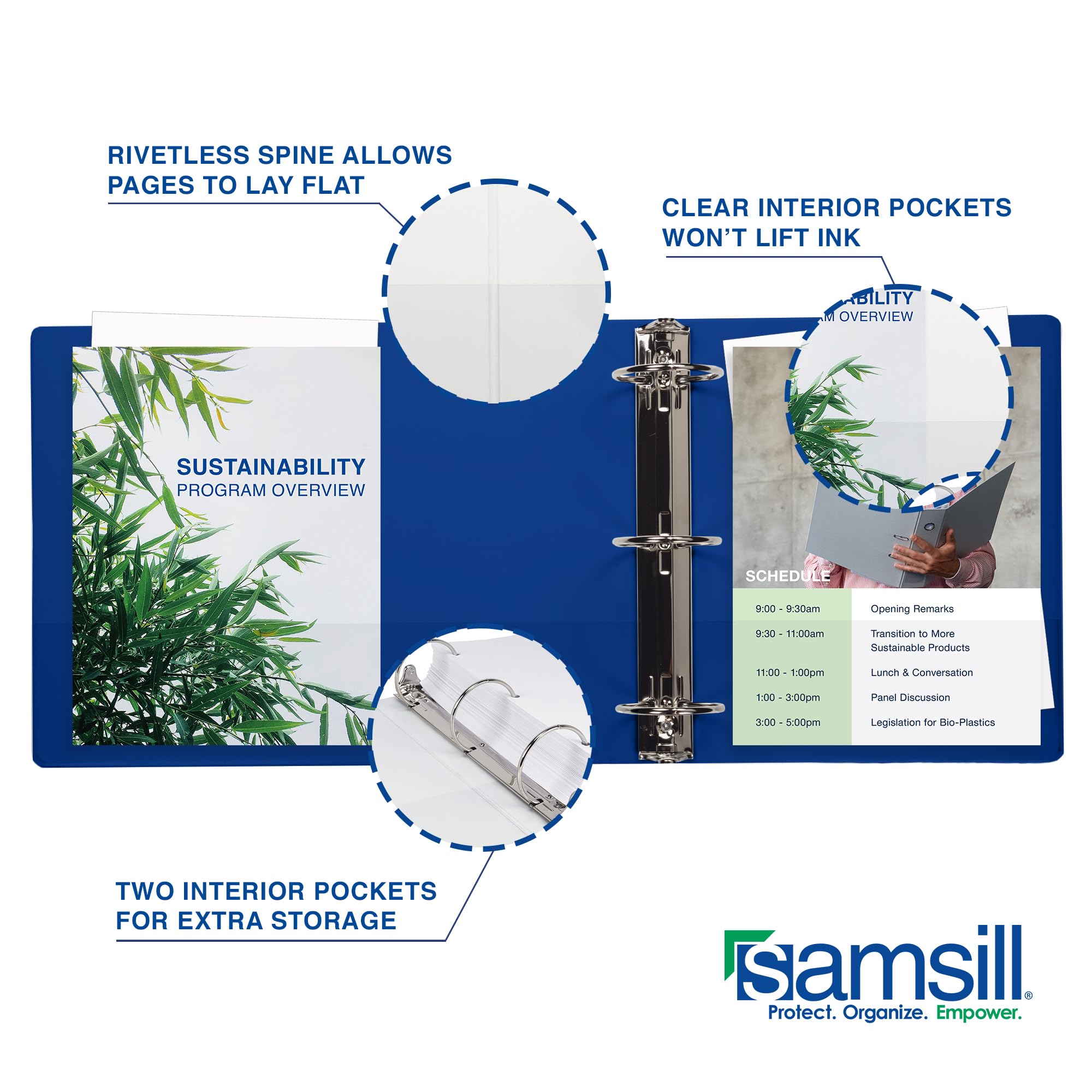 Samsill 1 Inch 3 Ring Binders, Economy Round Ring, Clear View Cover, 200 Sheet Capacity - for School, Home, Office - Blue, 4 Pack