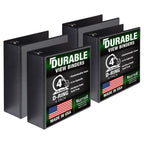 Samsill Durable 4 inch 3 Ring Binder, Made in USA, D Ring Binder,100% Recycled Chipboard, Black, 6 Pack