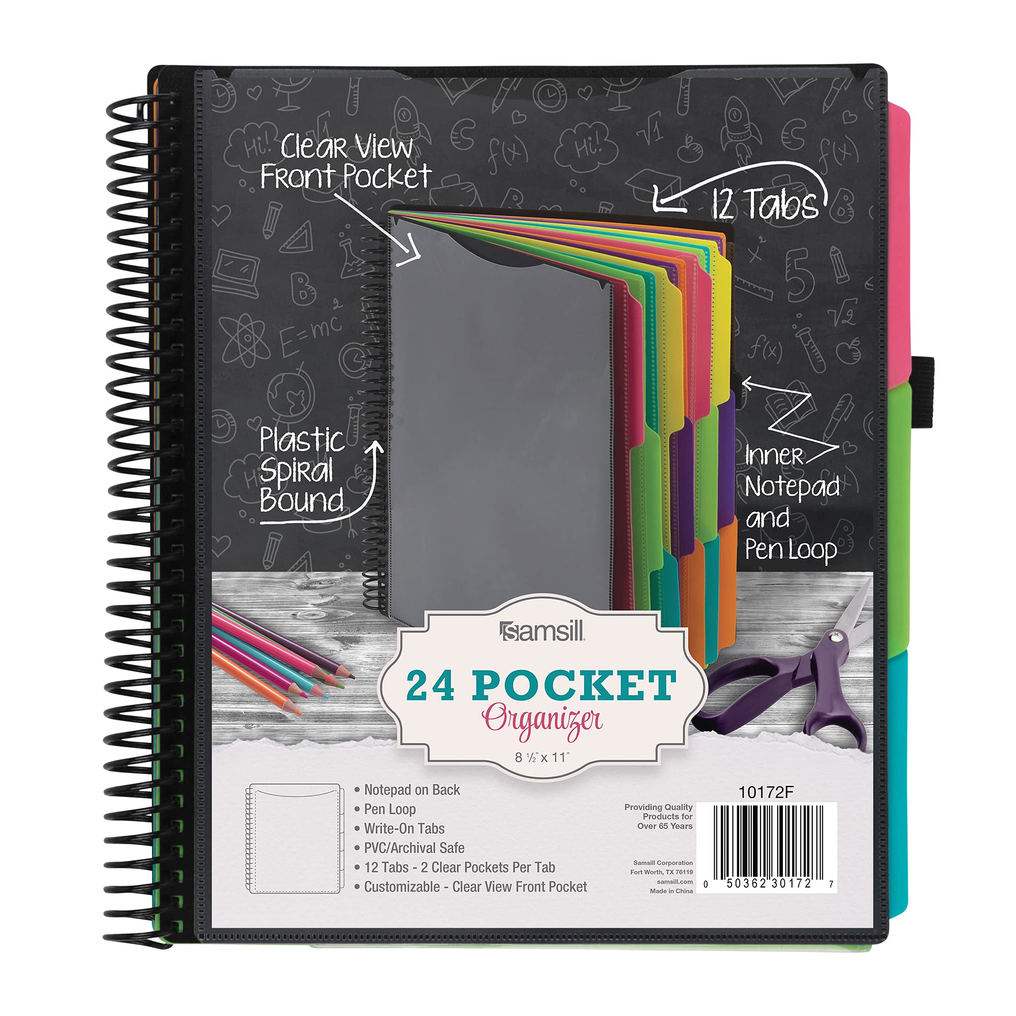 Samsill Spiral Folder Organizer - 12 Dividers & 24 Pockets with Notepad Holder, Multi Pocket Color Cordinated Folder Binder with Customizable Tabs, Document Organizer (Fashion)