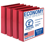 Samsill 2 Inch 3 Ring Binders, Made in USA, Economy Round Ring, Clear View Cover, 425 Sheet Capacity - for School, Home, Office - Red, 4 Pack