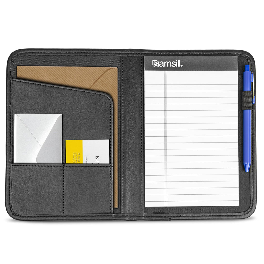 Samsill Professional Padfolio, Faux-Leather Mini Portfolio, with 5 x 8 Writing Pad, Black