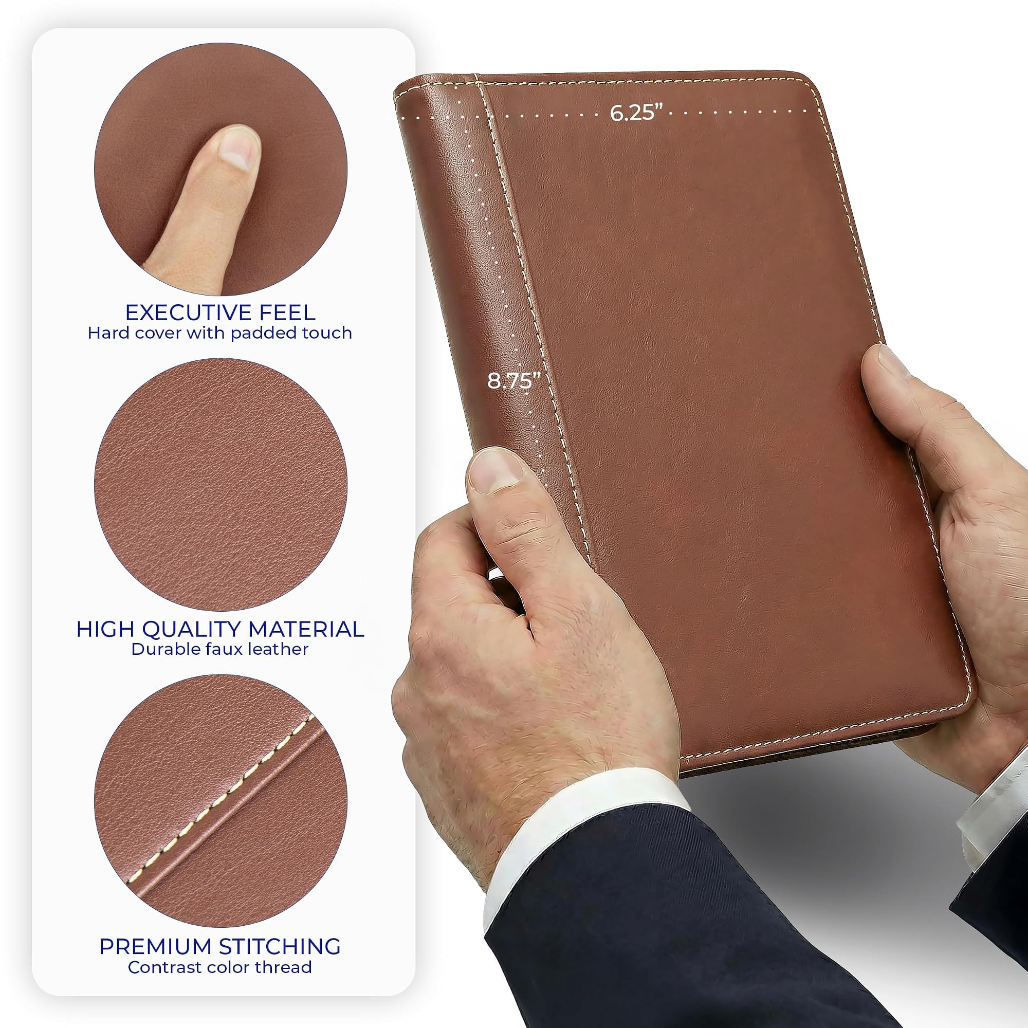 Samsill Contrast Stitch Faux-Leather Portfolio, Mini Size Business Interview Professional Padfolio, Includes 5 x 8 Inch Writing Pad, Brown