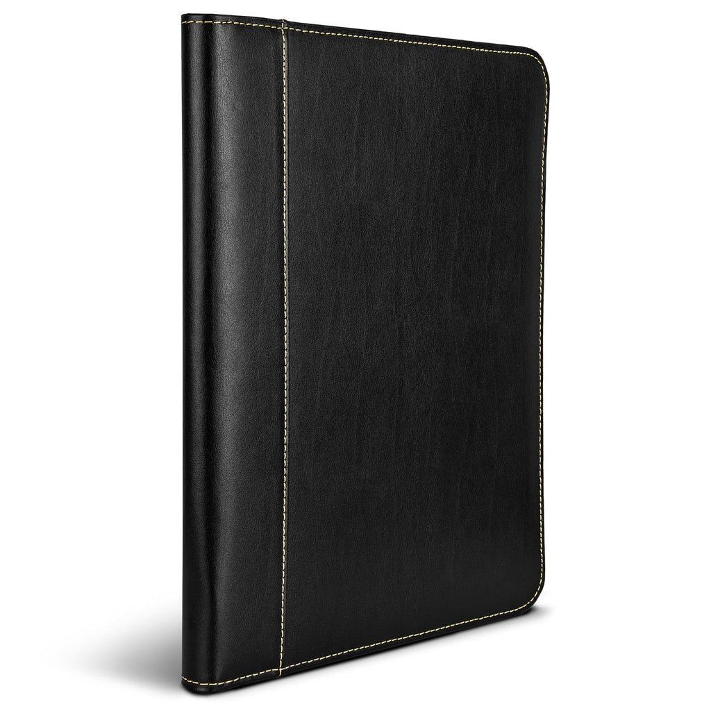 Samsill Contrast Stitch Leather Zippered Portfolio Folder/Business Portfolio for Men and Women, Resume/Document Organizer with Writing Pad, Black (71720)