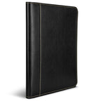 Samsill Contrast Stitch Leather Zippered Portfolio Folder/Business Portfolio for Men and Women, Resume/Document Organizer with Writing Pad, Black (71720)