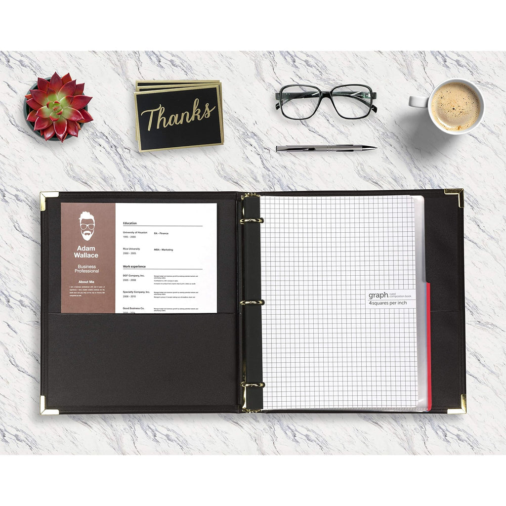 Samsill Classic Collection Leather 3 Ring Binder, Executive Presentation Portfolio, 1.5 Inch (Holds 325 Sheets), Brass Round Ring, Black

