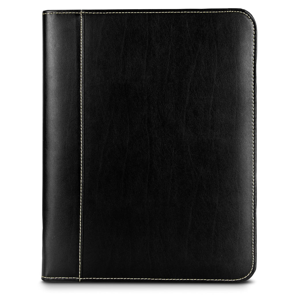 Samsill Contrast Stitch Leather Zippered Portfolio Folder/Business Portfolio for Men and Women, Resume/Document Organizer with Writing Pad, Black (71720)