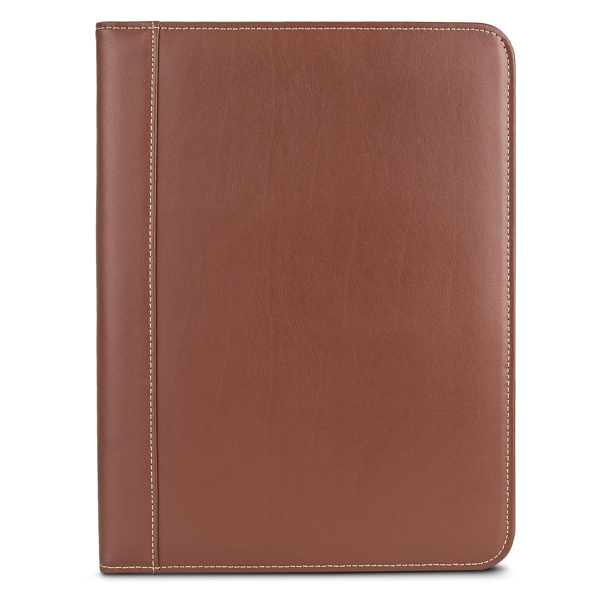 Samsill Contrast Stitch Leather Padfolio and Business Portfolio for Men and Women, Resume/Document Organizer with Writing Pad, Tan (71716)