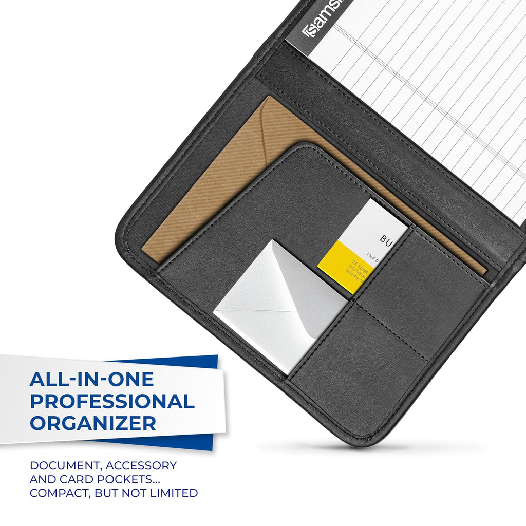 Samsill Professional Padfolio, Faux-Leather Mini Portfolio, with 5 x 8 Writing Pad, Black