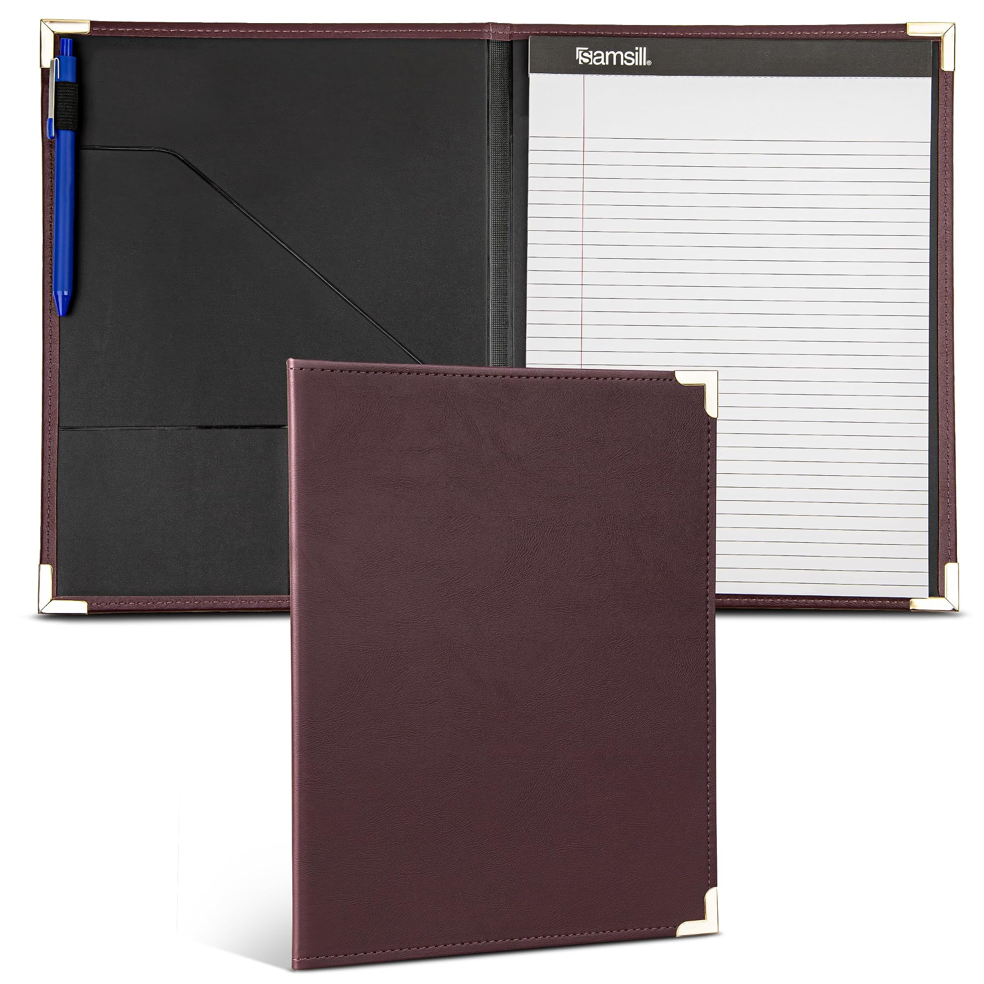 Samsill Classic Collection Business Portfolio - Executive Padfolio for Resume & Document Organizer - 8.5 by 11-Inch Legal Pad, Faux Leather with Brass Corners (Burgundy)