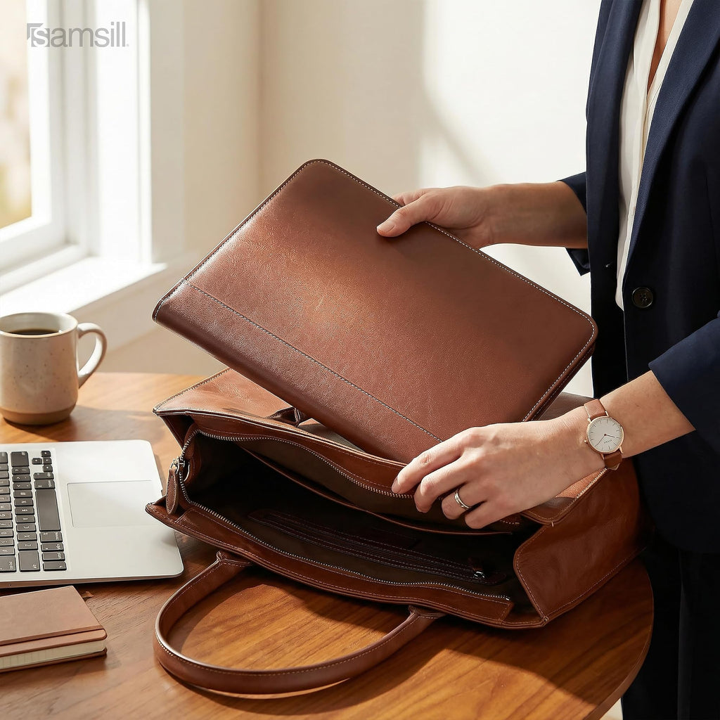 Samsill Contrast Stitch Leather Padfolio and Business Portfolio for Men and Women, Resume/Document Organizer with Writing Pad, Tan (71716)