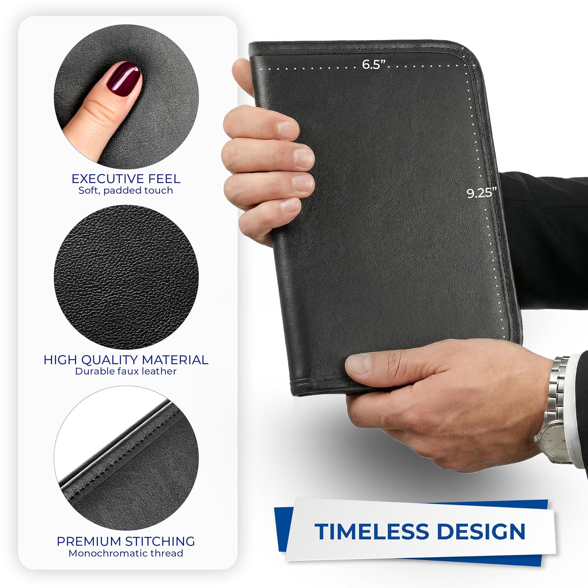 Samsill Professional Padfolio, Faux-Leather Mini Portfolio, with 5 x 8 Writing Pad, Black