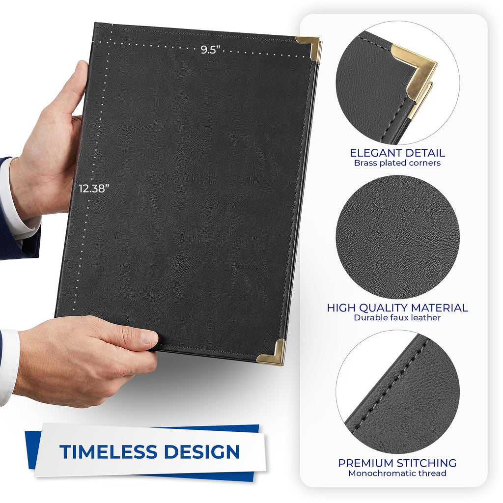 Samsill Classic Collection Business Portfolio - Executive Padfolio for Resume & Document Organizer - 8.5 by 11-Inch Legal Pad, Faux Leather with Brass Corners (Black)