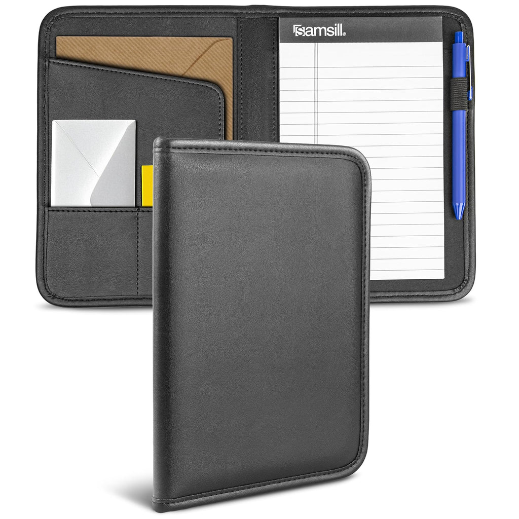 Samsill Professional Padfolio, Faux-Leather Mini Portfolio, with 5 x 8 Writing Pad, Black