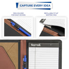 Samsill Contrast Stitch Faux-Leather Portfolio, Mini Size Business Interview Professional Padfolio, Includes 5 x 8 Inch Writing Pad, Brown