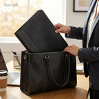 Samsill Contrast Stitch Leather Zippered Portfolio Folder/Business Portfolio for Men and Women, Resume/Document Organizer with Writing Pad, Black (71720)
