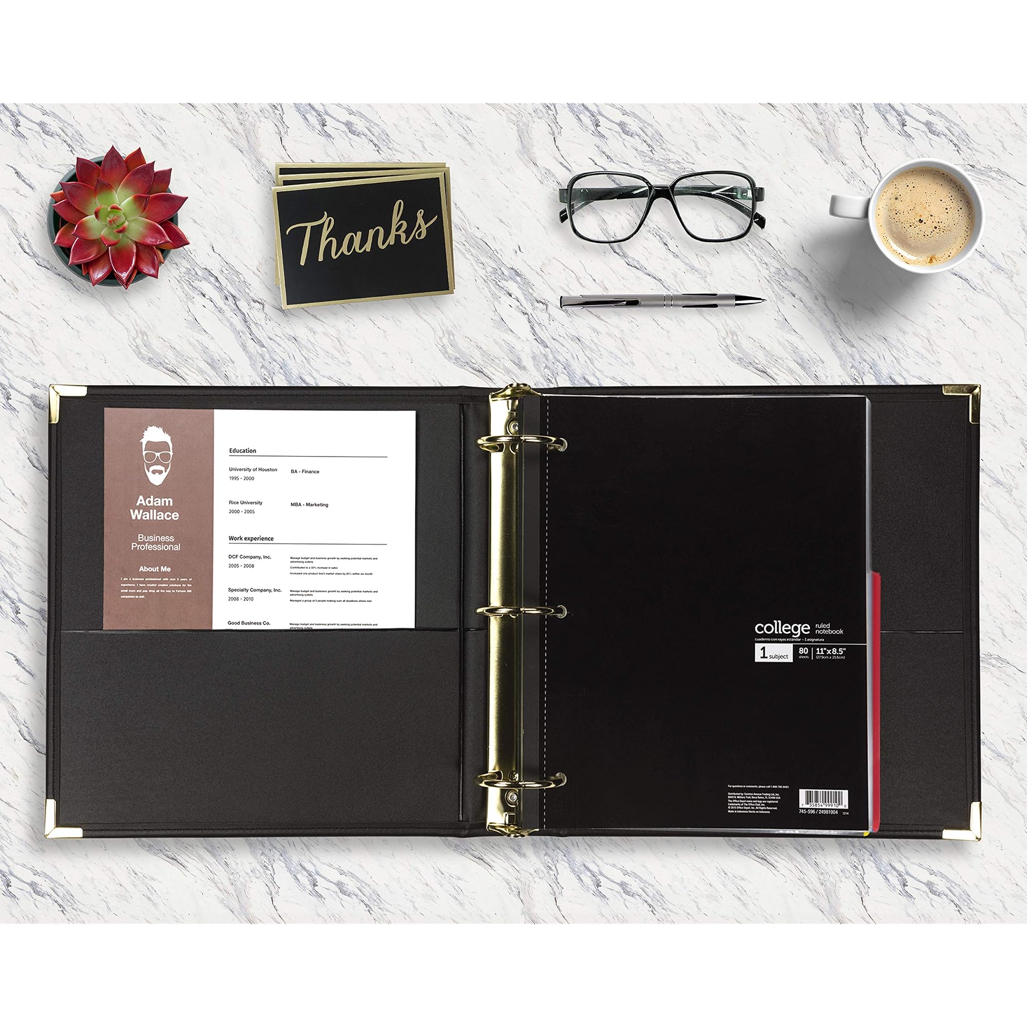Samsill Classic Collection Executive Presentation 3 Ring Binder/Portfolio Binder, 2 Inch Binder, Brass Round Ring (Holds 425 Sheets), Black