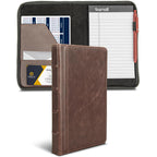 Samsill Small  Vintage Portfolio / Zipper Faux Leather Portfolio, Book Style Hardback Design, Business & Interview Padfolio Organizer, Holds 5 x 8 Writing Pad, Dark Brown