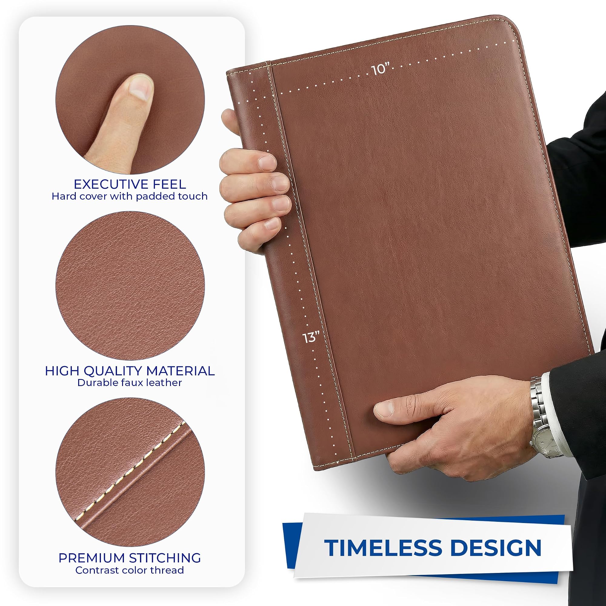 Samsill Contrast Stitch Leather Padfolio and Business Portfolio for Men and Women, Resume/Document Organizer with Writing Pad, Tan (71716)