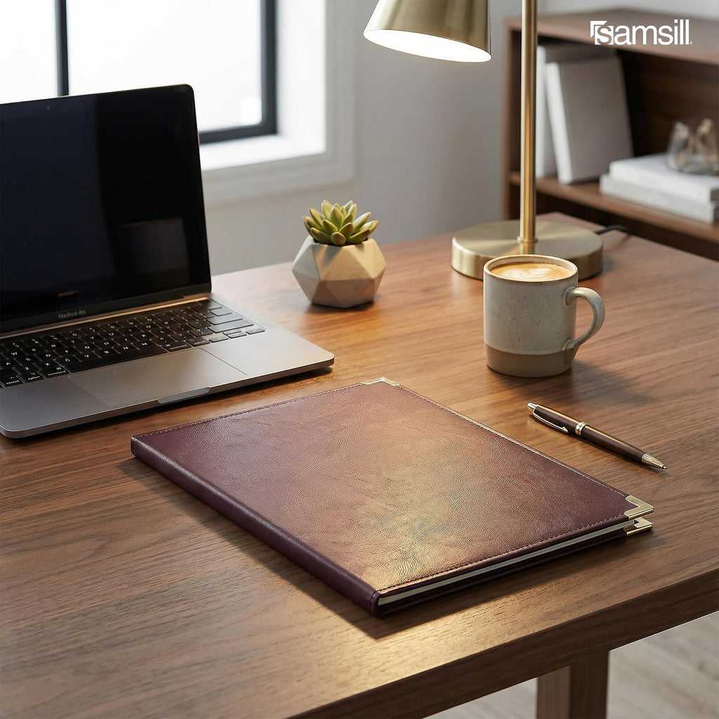 Samsill Classic Collection Business Portfolio - Executive Padfolio for Resume & Document Organizer - 8.5 by 11-Inch Legal Pad, Faux Leather with Brass Corners (Burgundy)