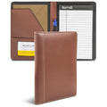 Samsill Contrast Stitch Faux-Leather Portfolio, Mini Size Business Interview Professional Padfolio, Includes 5 x 8 Inch Writing Pad, Brown